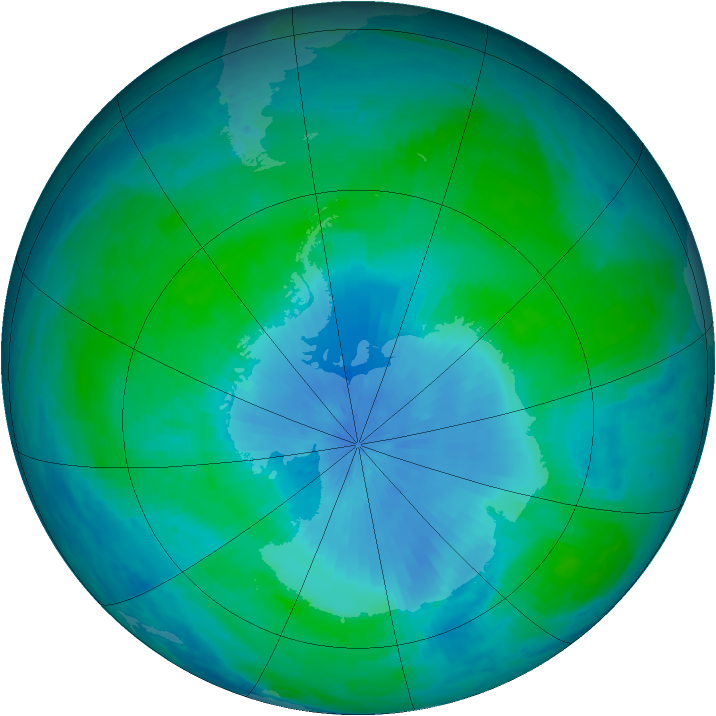Antarctic ozone map for 13 February 2001